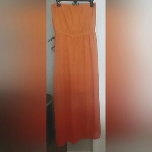 Orange To Pink Ombre' Strapless Maxi Dress Size L